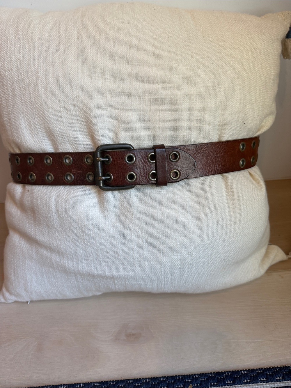 Vintage Women’s Brown Leather Belt with Grommet Detailing